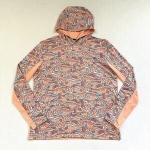 Googan Squad Men Fish Overlap Papaya Punch Hooded Long Sleeve Mesh Back Shirt L